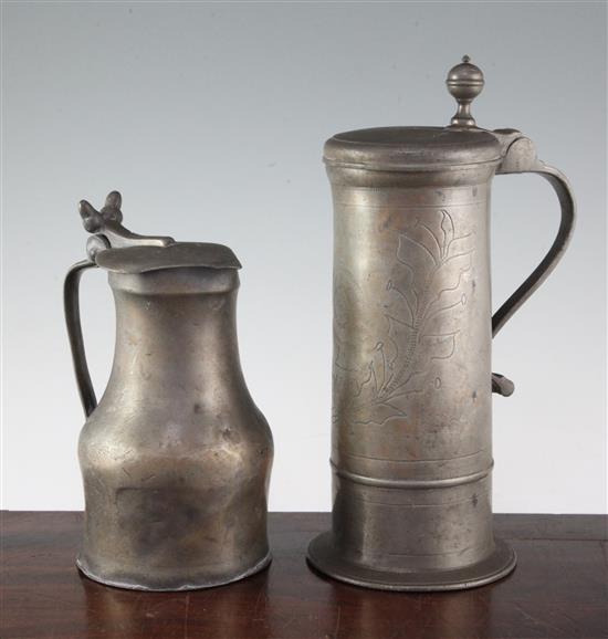 A large Continental pewter flagon & jug